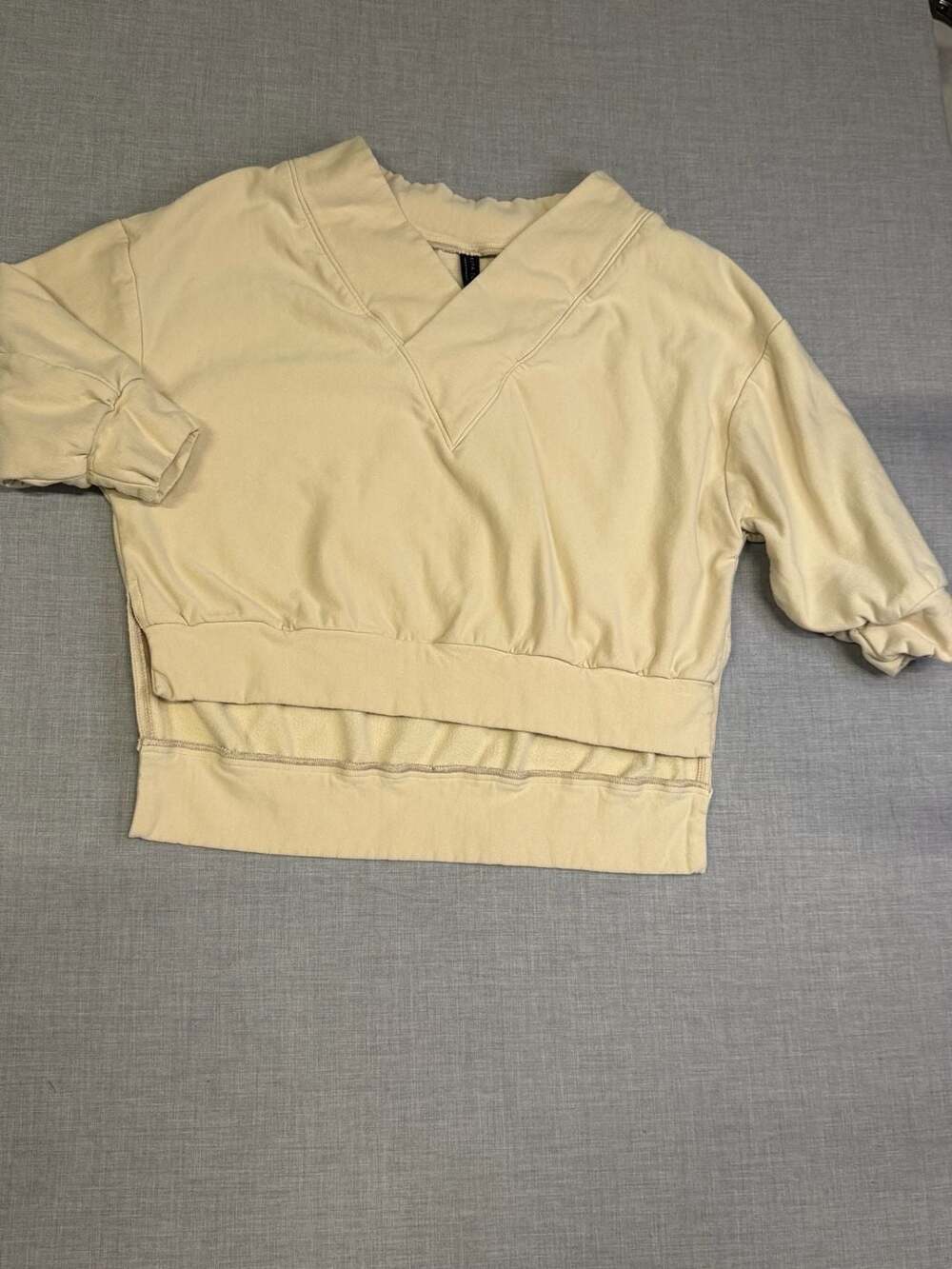 Kiya Tomlin Twisted V-Neck Bamboo Cotton Sweatshirt, Size XS